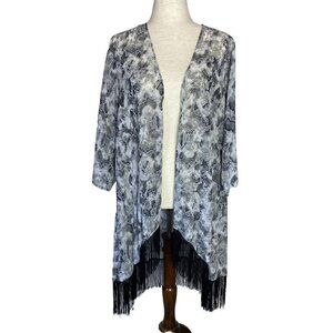 Kardashian Kollection Kimono Top Black Fringe Navy Python Sz Large Mob Wife